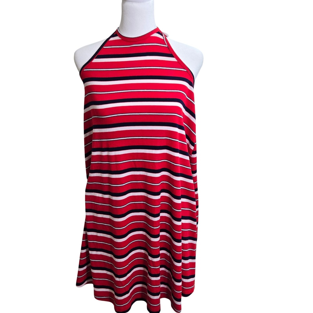 Mossimo‎ Supply Co Womens Y2K Halter Neck Striped Dress Red White Blue Size L